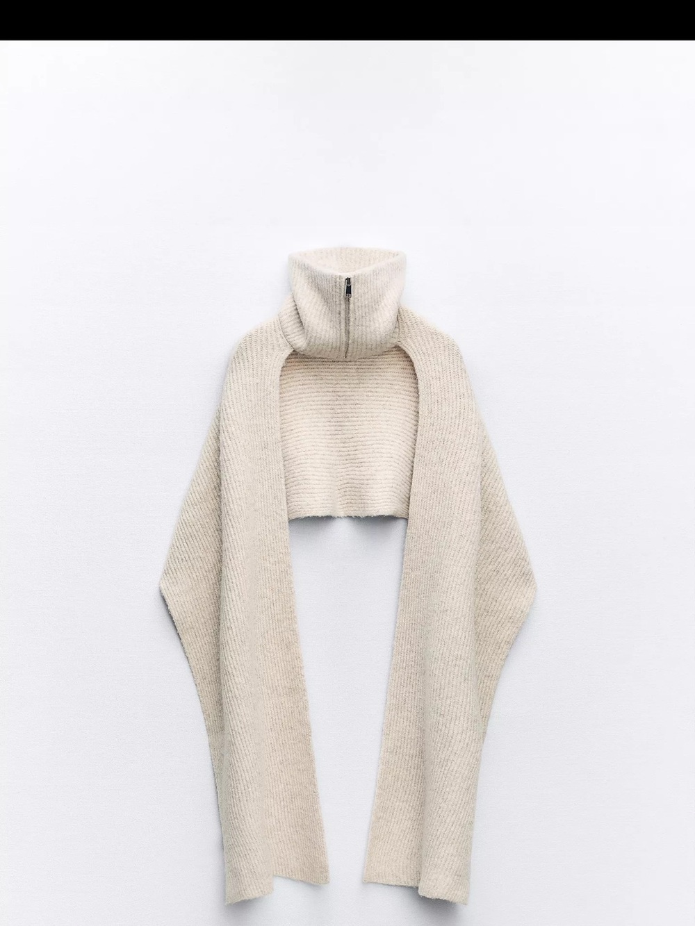 Cropped Turtleneck Scarf Sweater in Cream ZIPPER COLLAR SCARF
